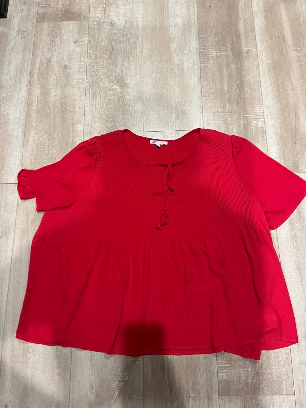DR2 Red Pleated Blouse with Subtle Texture